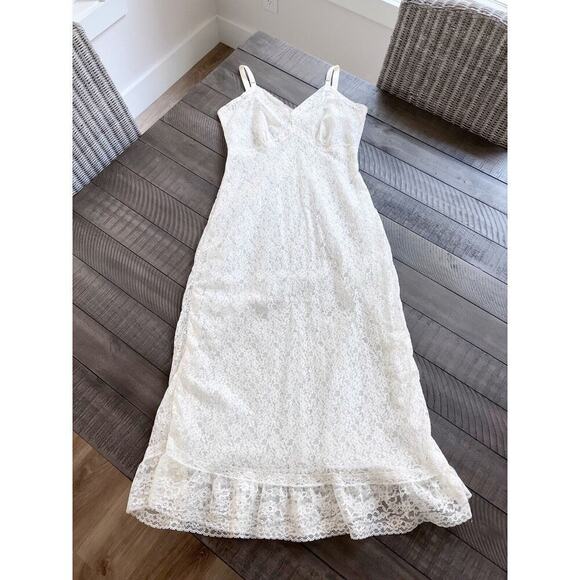 Vintage 50s BEAUTY Dress SLIP Nylon FULL IVORY LACE Lace 32 34 XS S Lingerie - Picture 7 of 15